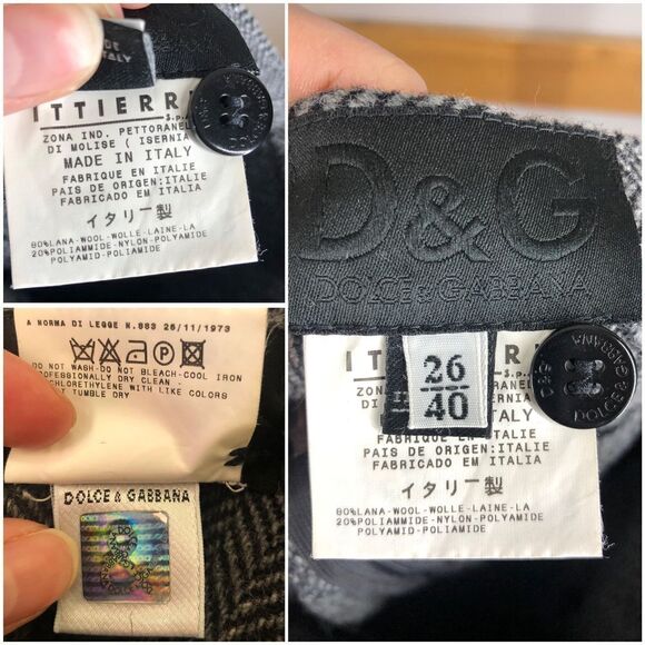 D&g DOLCE & GABANNA VINTAGE Grey Wool Herringbone Pencil Skirt Floral Embroidery - Picture 3 of 9